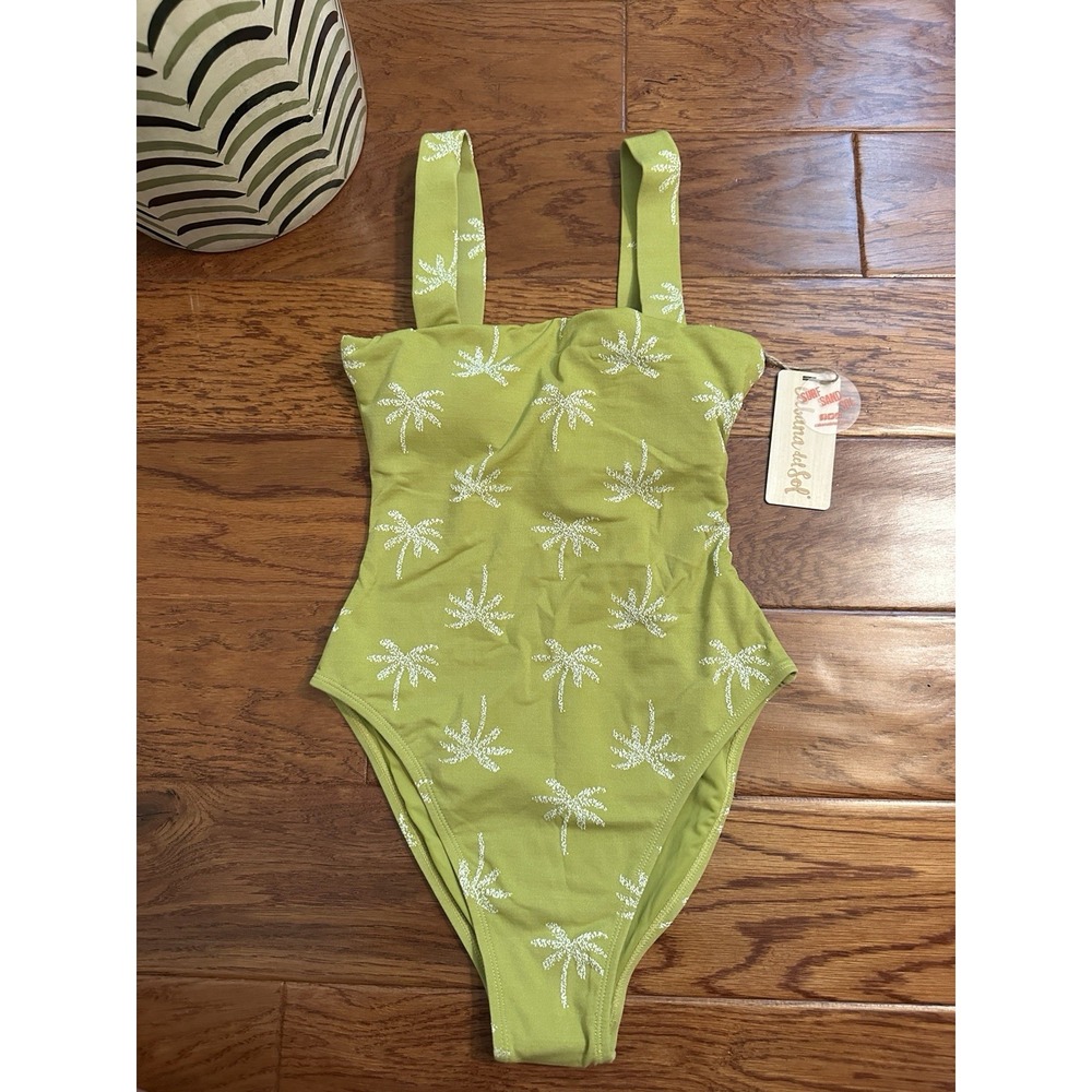 Cabana Del Sol Womens Small NWT Green Palm Tree One Piece Swimsuit 12903